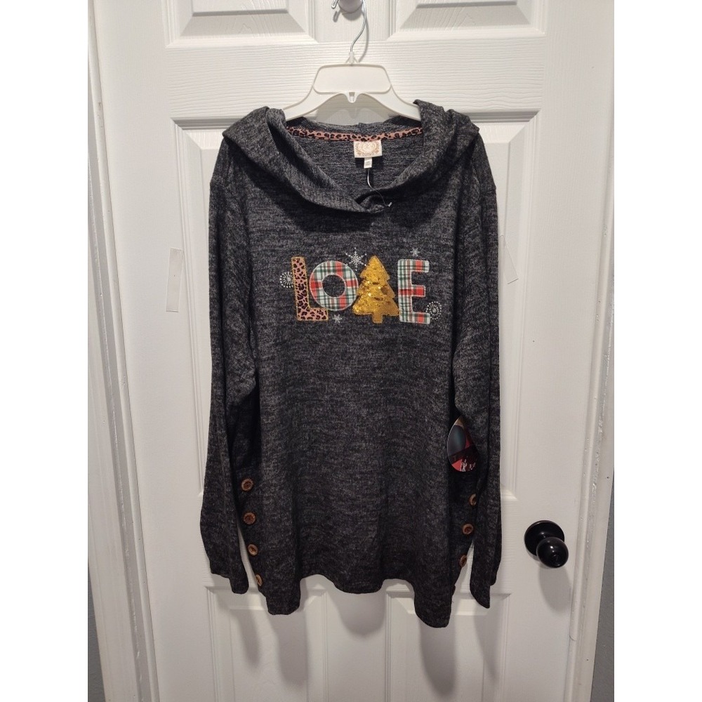Tru Self Hoodie Shirt‎ With LOVE Graphic Women's Size 2X Button Detail Hem